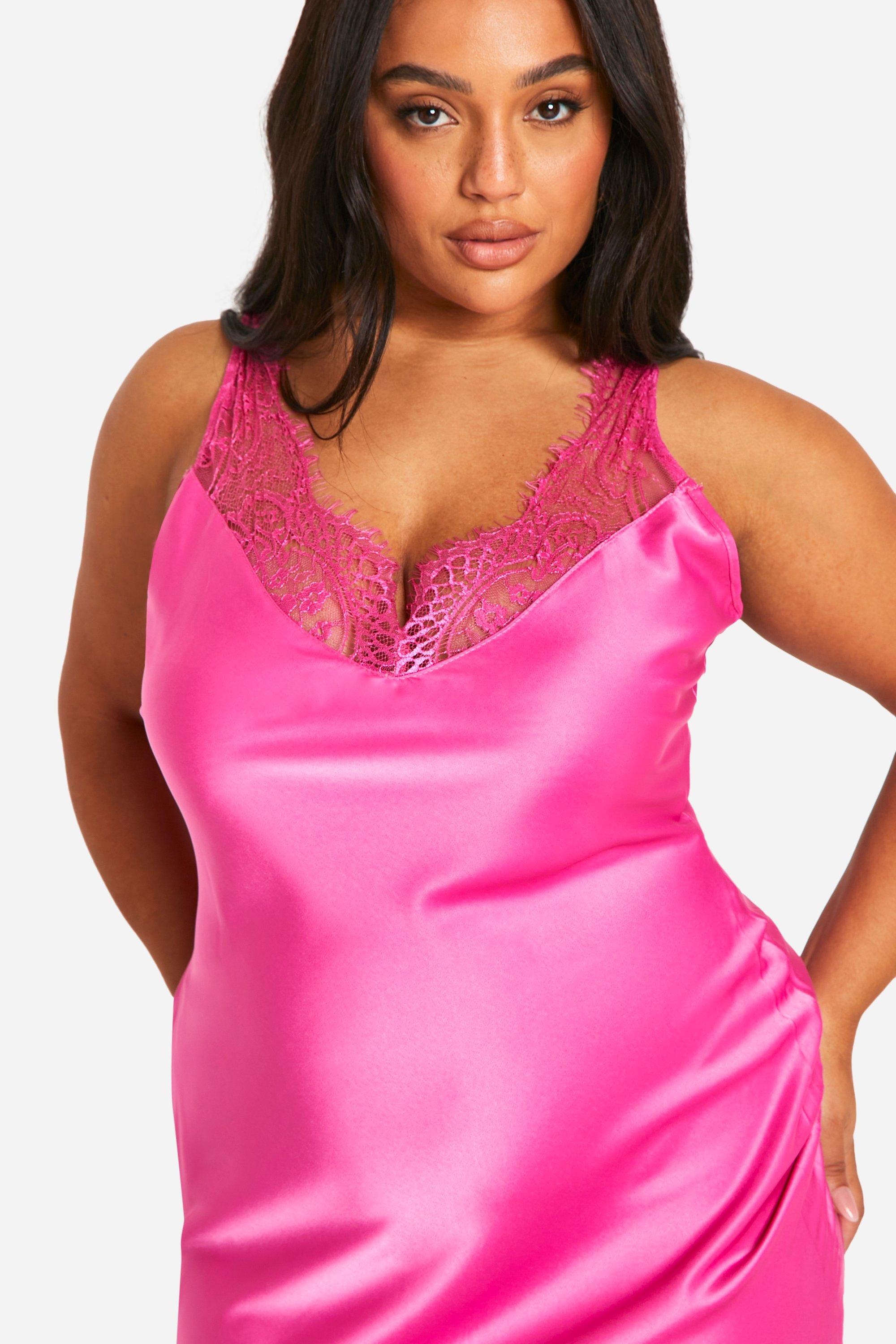 Pink satin dress plus size hotsell